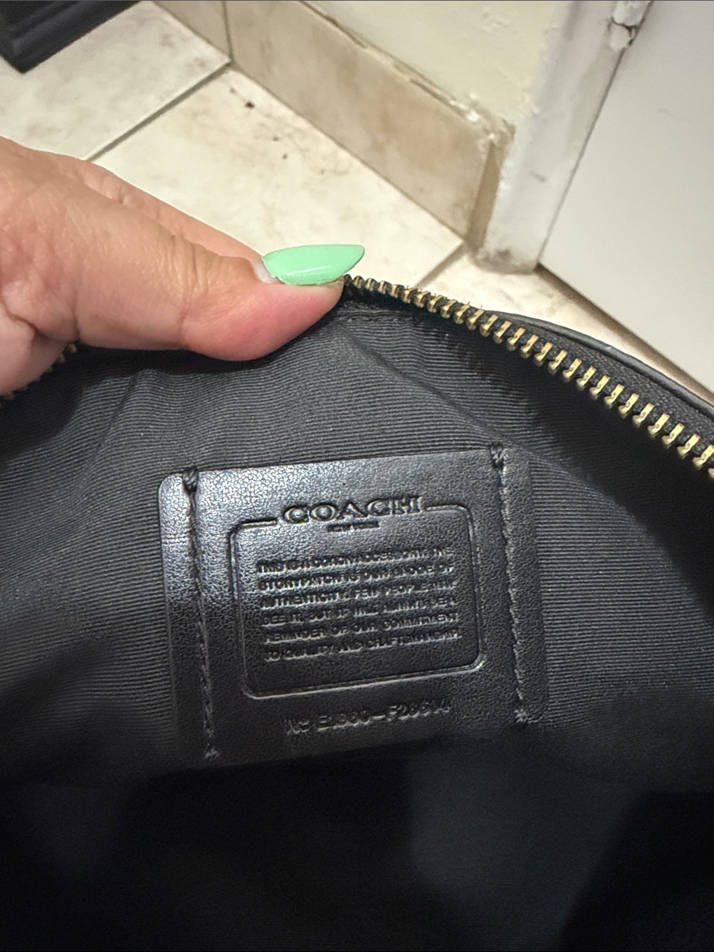 Coach Black Leather Toiletry Pouch with Brass Zipper